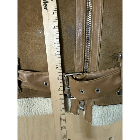 AVEC LES FILLES Coat Worn On TV Eden McCoy Camel Faux Shearling Jacket Moto XS - Picture 9 of 16